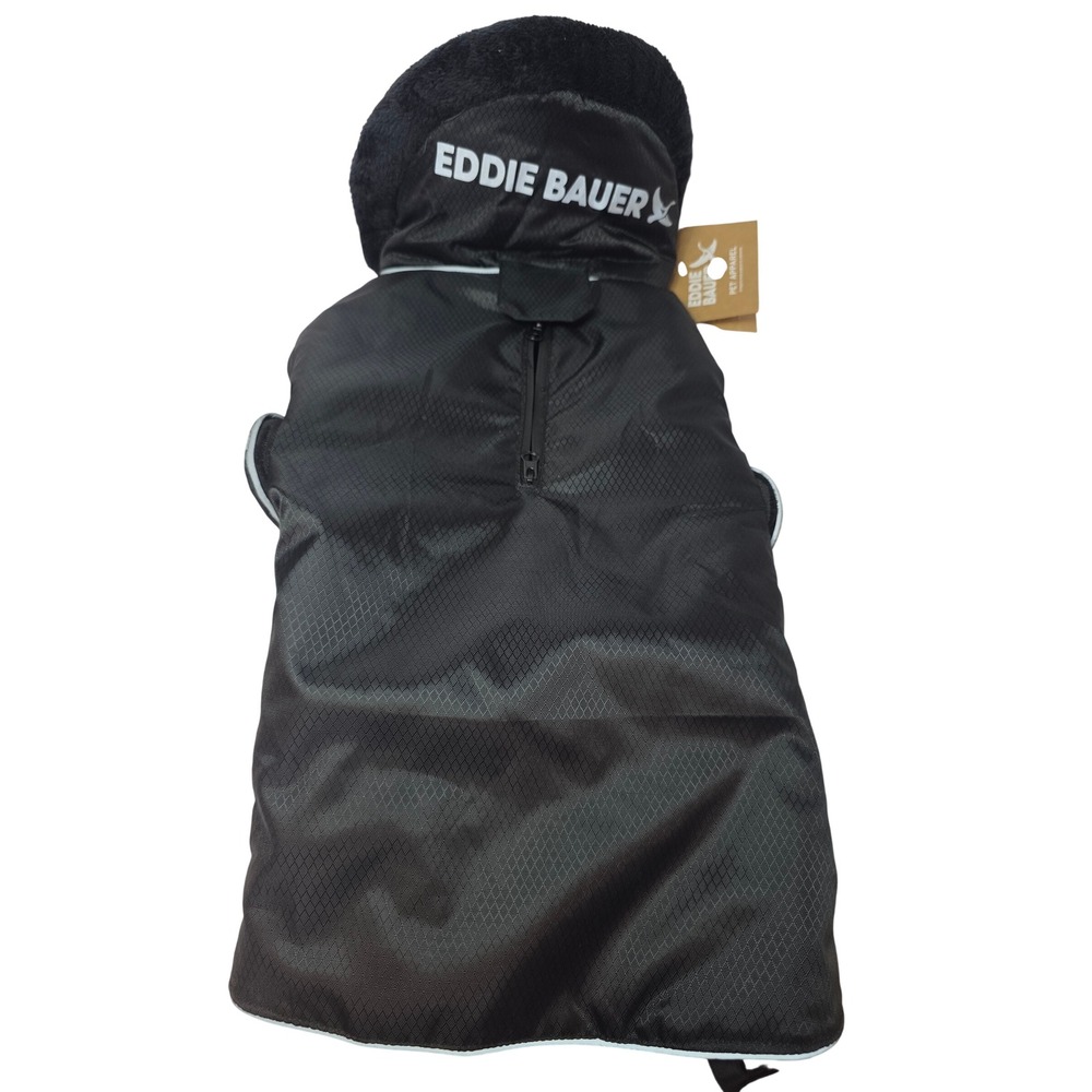 EddieBauer NWT L Black Dog ParkaWaterproof Fleece Lined Reflective Ripstop Coat